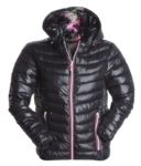 Women padded hooded jacket with sporty zip in contrast, two outside pockets, interior in contrasting colours Camouflage Black/Fucsia PAREPLICALADY.NE